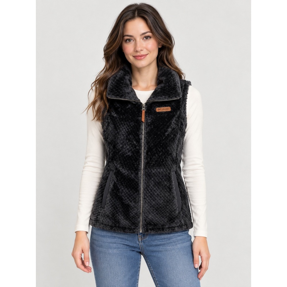 Columbia Fire Side II Sherpa Fleece Vest Black AL2764 Womens XS Full Zip